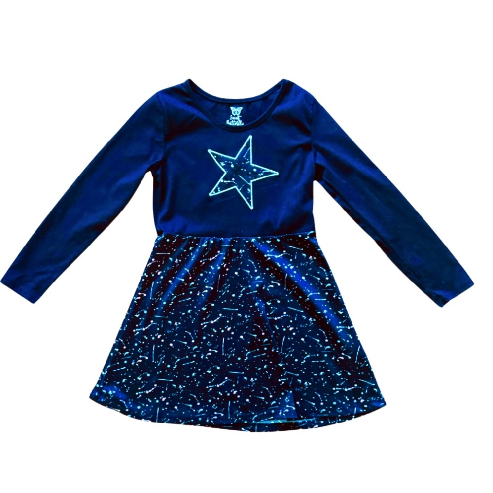 Sweet Butterfly black Star dress with pastel color splatter girls 6X like new